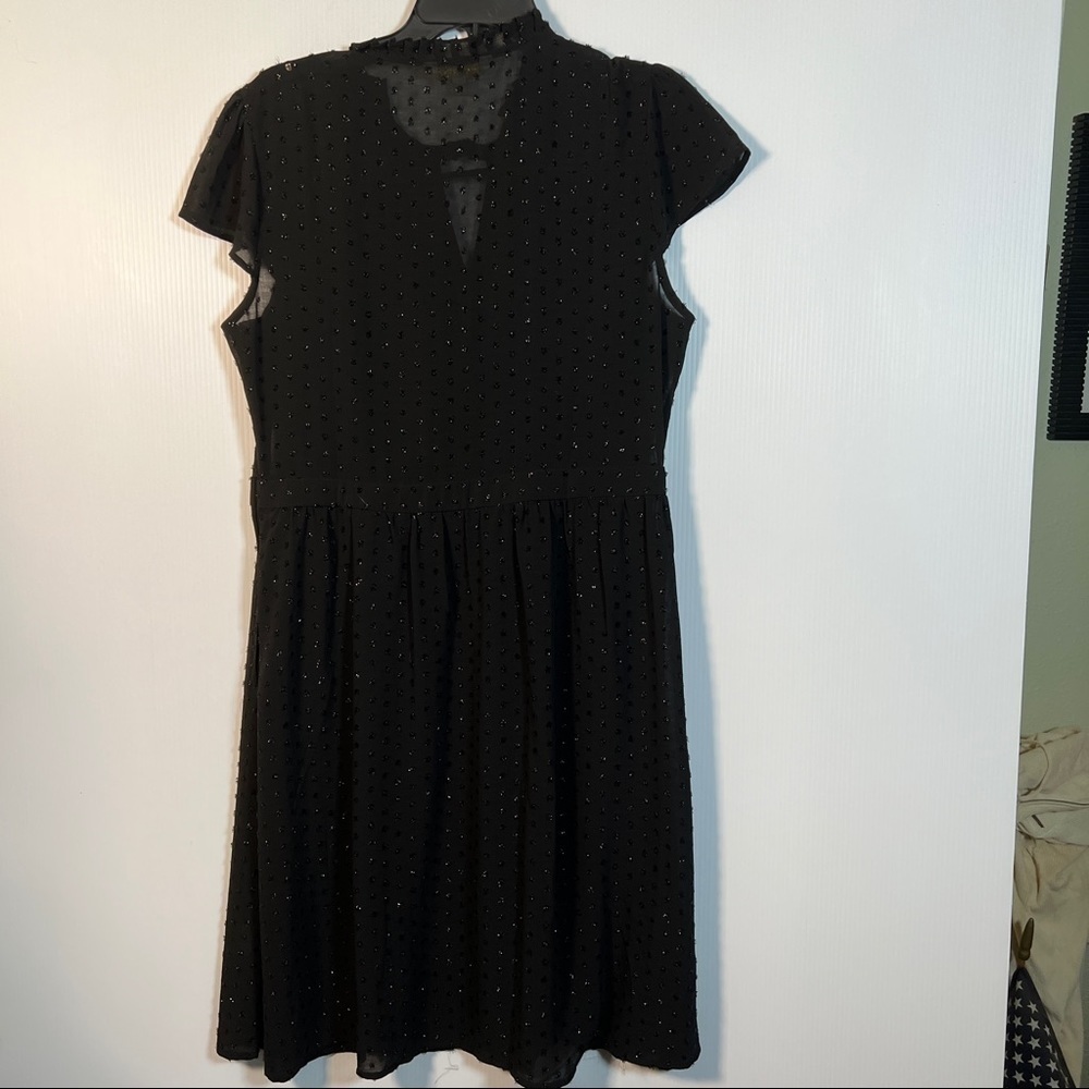 MODCLOTH Sparkling Black Fit & Flare Dress. Bodice has pleats, chocker, Size L - Picture 5 of 12